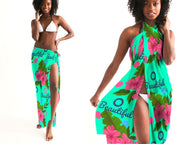 Pink Hibiscus Green Beautiful Swimsuit Cover Up