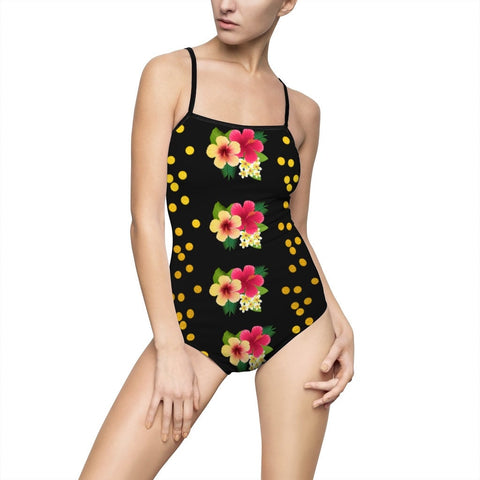 Tropical Floral Dots Black Swimsuit