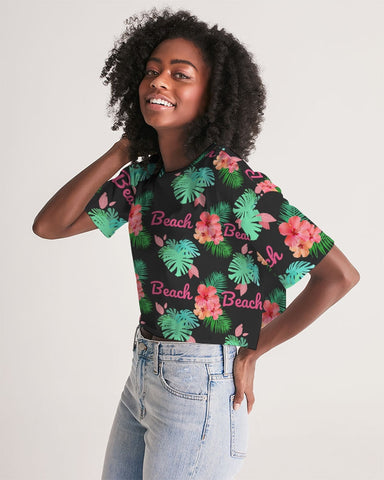 Tropical Beach Print Cropped Top