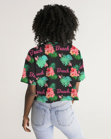 Tropical Beach Print Cropped Top