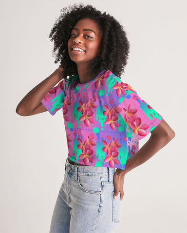 Tropical Plumeria Floral Cropped Top