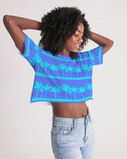 Blue Palms Tropical Print Cropped Top