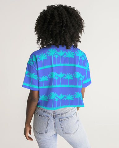 Blue Palms Tropical Print Cropped Top