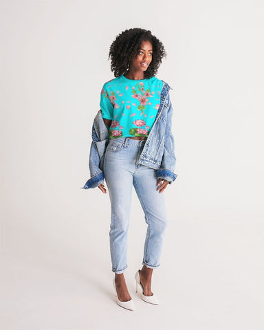 Floral Lotus Turquoise Cropped Top