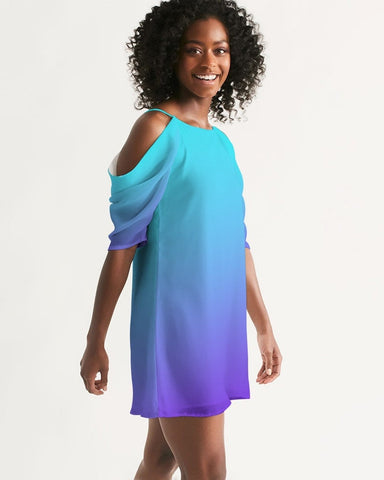 Bahama Blue Ombre Cold Shoulder Dress