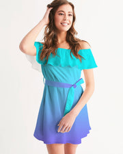 Bahama Blue Ombre Off Shoulder Dress