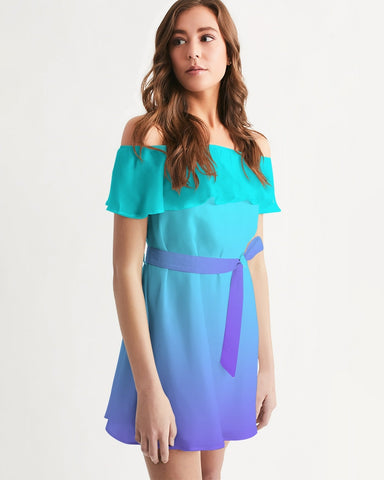 Bahama Blue Ombre Off Shoulder Dress