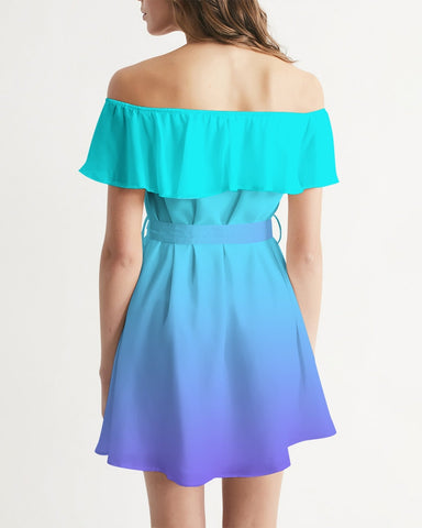 Bahama Blue Ombre Off Shoulder Dress