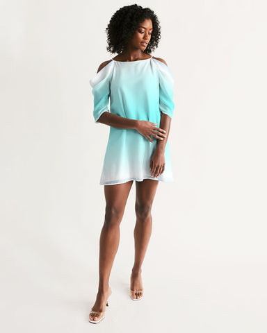 Ocean Blue Ombre Cold Shoulder Dress