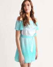 Ocean Blue Ombre Off-the-Shoulder Dress