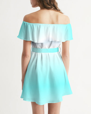 Ocean Blue Ombre Off-the-Shoulder Dress