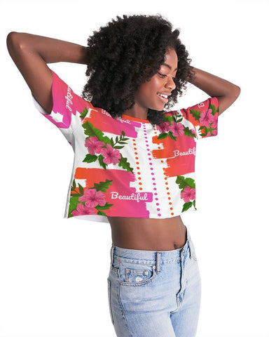 Pink Floral Beautiful Graphic Cropped Top