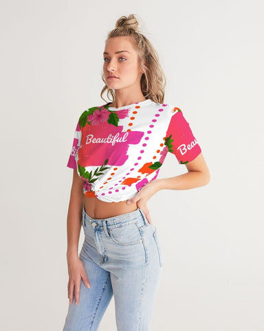 Pink Hibiscus Twist Front Cropped Top