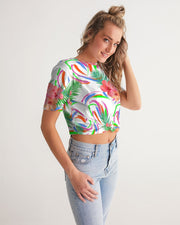 Tropical Hibiscus Twist-Front Crop Top