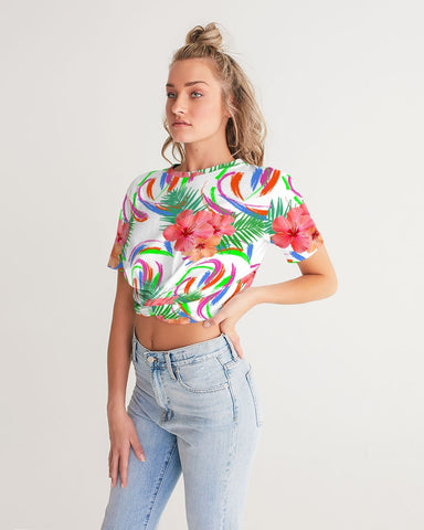 Tropical Hibiscus Twist-Front Crop Top