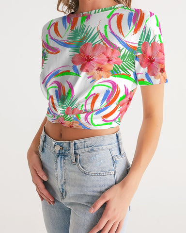 Tropical Hibiscus Twist-Front Crop Top