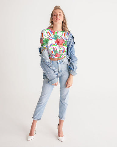 Tropical Hibiscus Twist-Front Crop Top