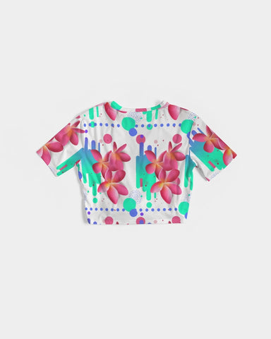 Pink Plumeria Floral Twist Front Crop Top