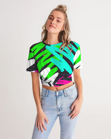 Black Colorsplash Twist-Front Crop Top