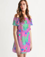 Tropical Dots Ombre Off Shoulder Dress