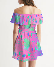 Tropical Dots Ombre Off Shoulder Dress