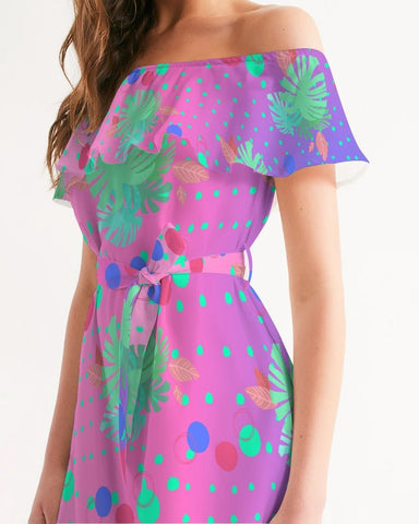 Tropical Dots Ombre Off Shoulder Dress