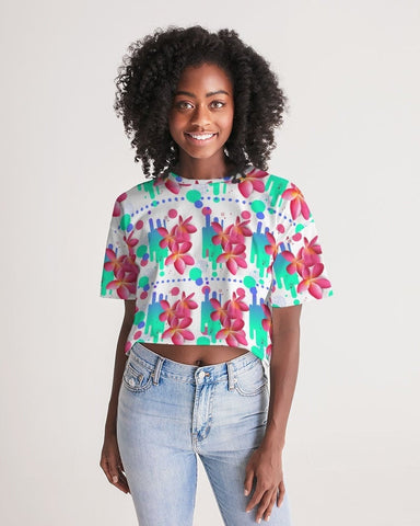 Pink Plumeria Floral Cropped Top