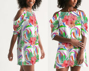 Tropical Hibiscus Cold Shoulder Dress