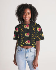 Floral Dots Black Cropped Top