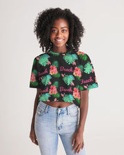 Tropical Beach Print Cropped Top