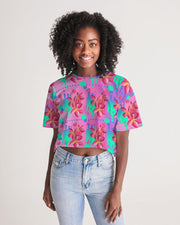 Tropical Plumeria Floral Cropped Top