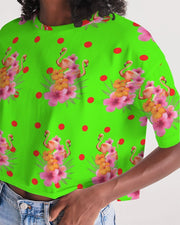 Tropical Lime Green Flamingos Cropped Top