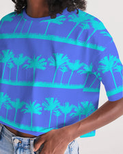 Blue Palms Tropical Print Cropped Top