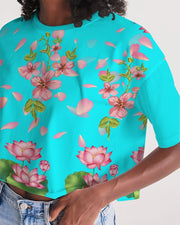 Floral Lotus Turquoise Cropped Top