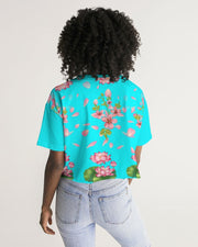 Floral Lotus Turquoise Cropped Top