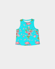 Floral Lotus Turquoise Women's Cropped Tank Top