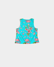 Floral Lotus Turquoise Women's Cropped Tank Top