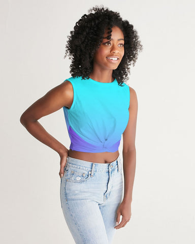 Bahama Blue Ombre Twist-Front Crop Tank