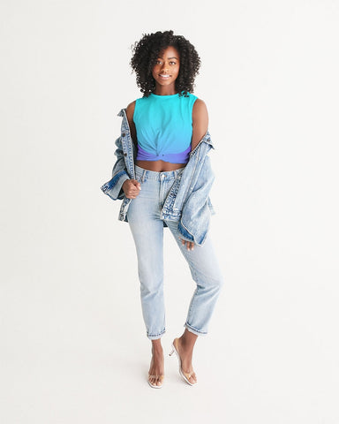 Bahama Blue Ombre Twist-Front Crop Tank