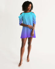 Bahama Blue Ombre Cold Shoulder Dress