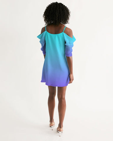 Bahama Blue Ombre Cold Shoulder Dress