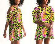 Tropical Animal Print Cold Shoulder Dress