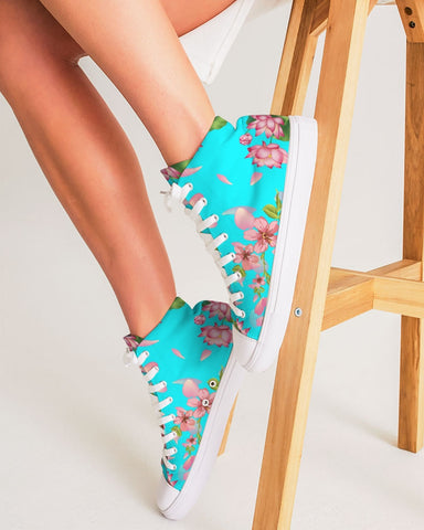 Floral Lotus Turquoise Hightop Sneakers