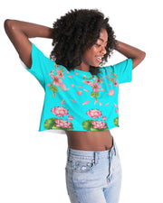 Floral Lotus Turquoise Cropped Top