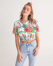 Tropical Hibiscus Twist-Front Crop Top