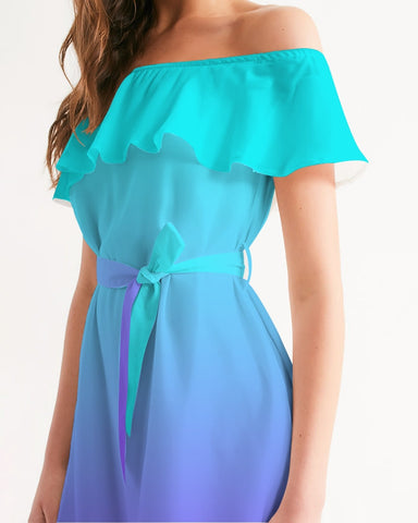 Bahama Blue Ombre Off Shoulder Dress