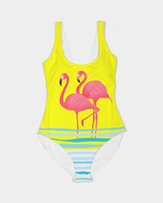 PINK FLAMINGOS BLUE WAVES COUPLES YELLOW SWIMSUIT SET