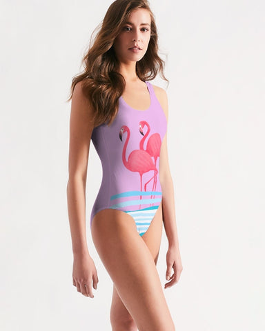 FLAMINGOS BLUE WAVES MATCHING COUPLES LILAC SWIMSUIT SET