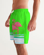 NEON GREEN COUPLES PINK FLAMINGOS & BLUE WAVES SWIMSUIT SET