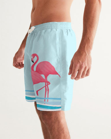 FLAMINGOS & WAVES COUPLES MATCHING AQUA BLUE SWIMSUIT SET